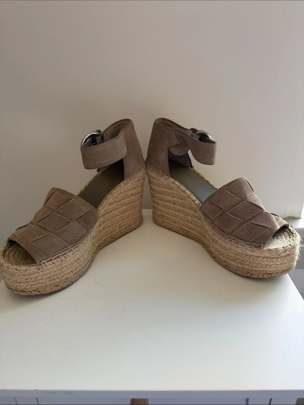 Marc Fisher Taupe Suede Espadrille Platform Sandals